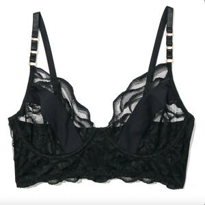 NWT Lexi Wood X Hanky Panky Tiffany Black Unlined Sheer Lace Cut Out Bra Size S